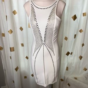 White with gold and silver embellished Bebe dress
